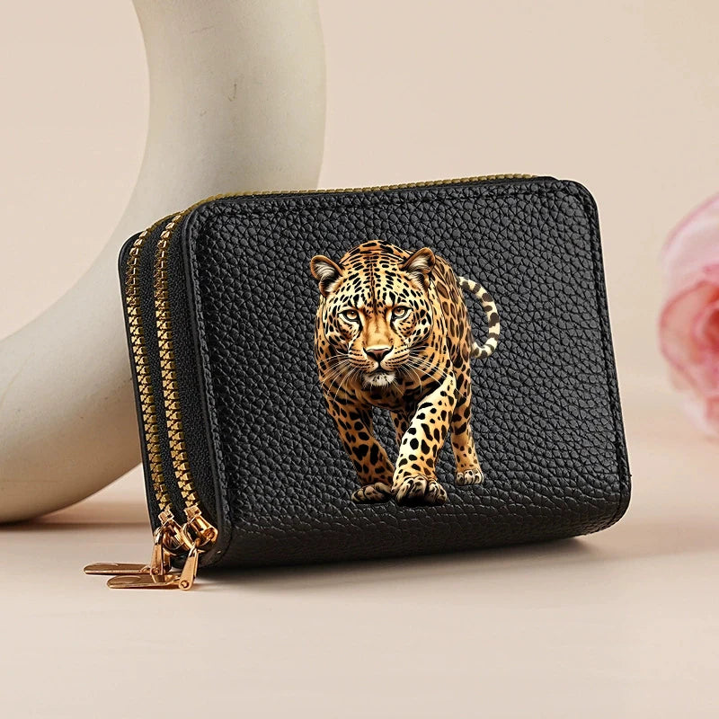 Mini portefeuille double zip pour femme avec motifs léopard et cerise — photo 6