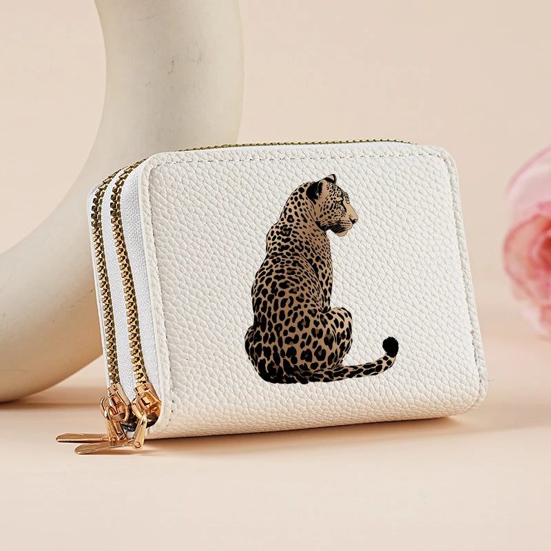 Mini portefeuille double zip pour femme avec motifs léopard et cerise — photo 7