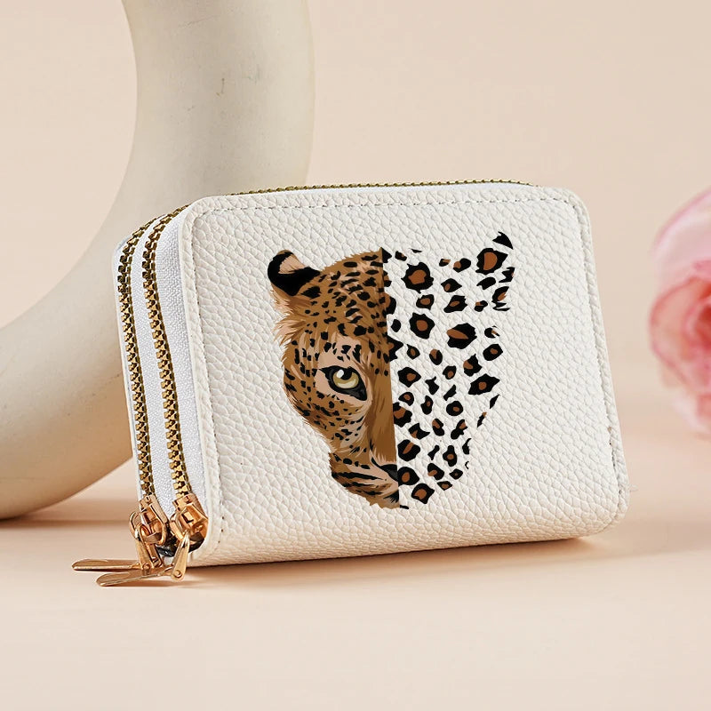 Mini portefeuille double zip pour femme avec motifs léopard et cerise — photo 8