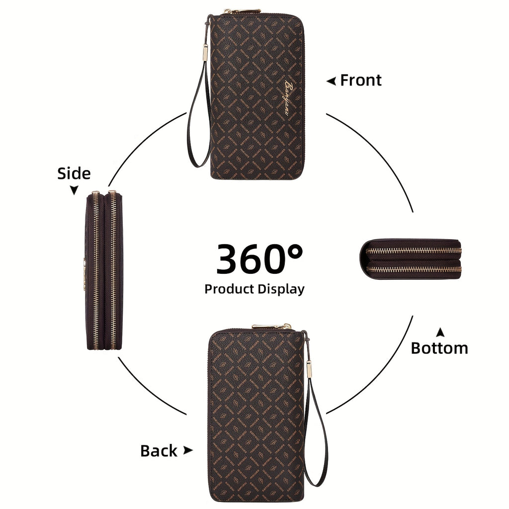 Portefeuille femme double zip marron, doublure au choix