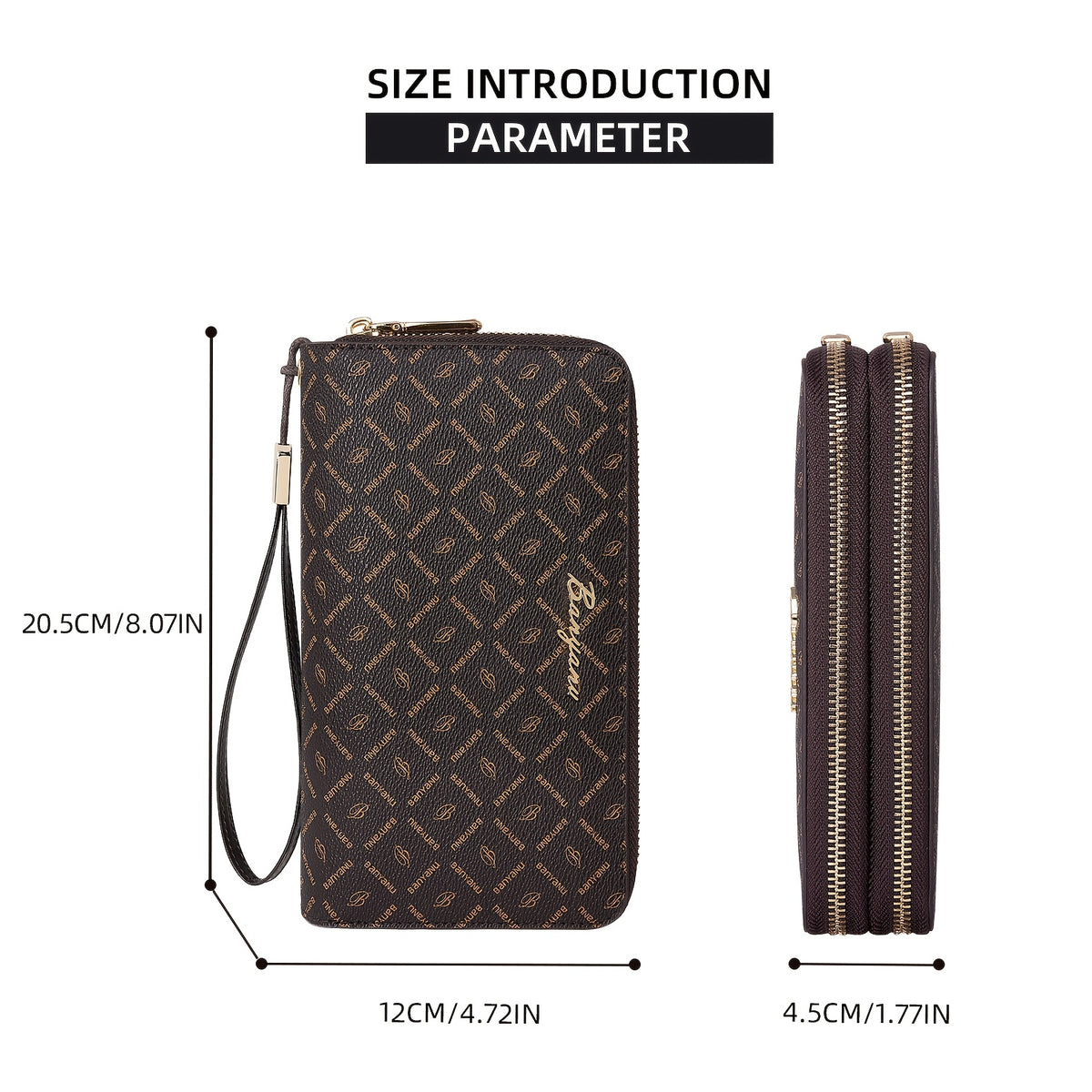 Portefeuille femme double zip marron, doublure au choix