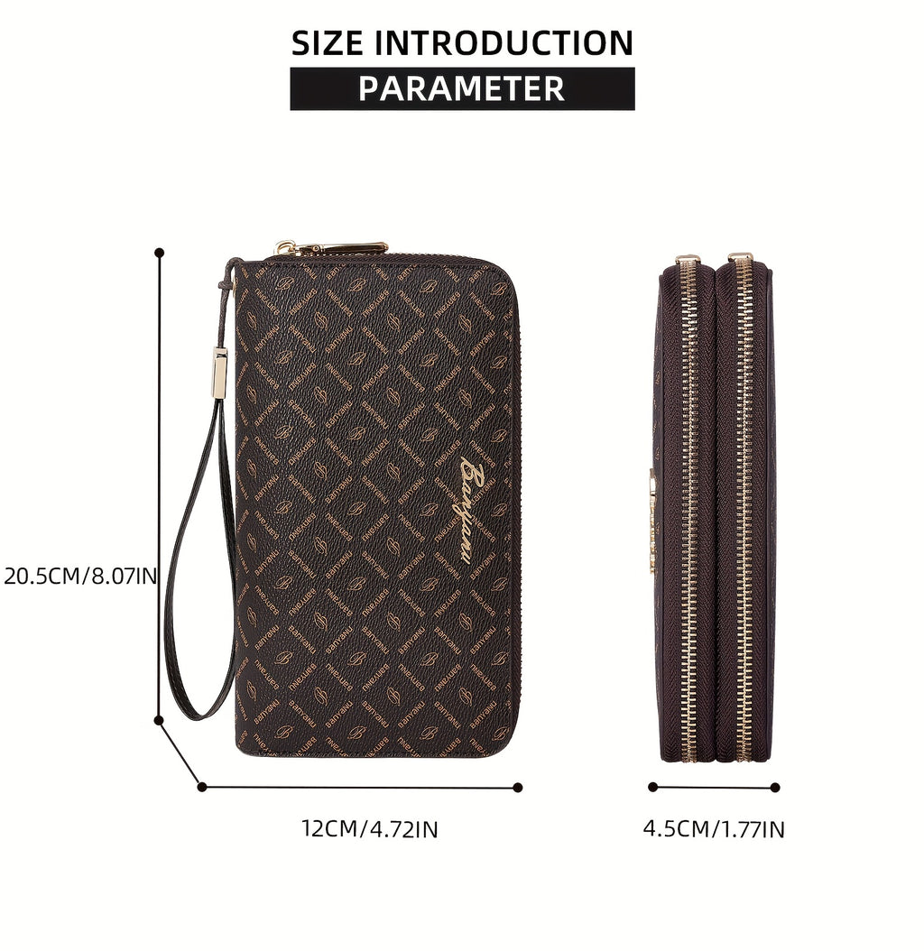 Portefeuille femme double zip marron, doublure au choix