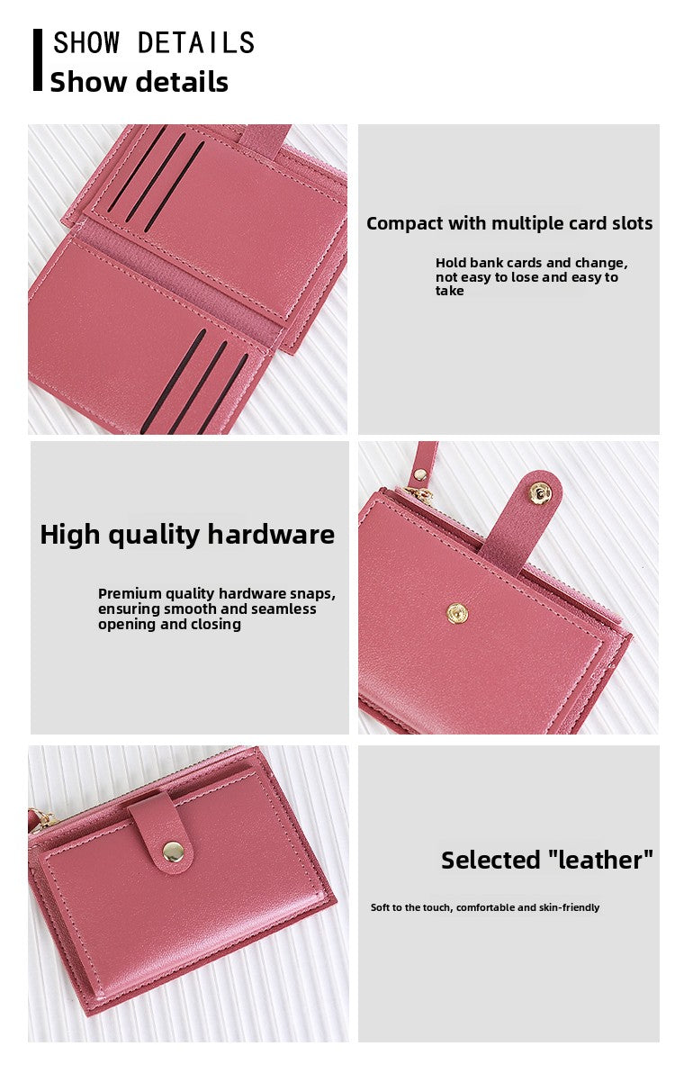 Portefeuille femme extra fin 13,5 x 9,5 cm, zip et patte