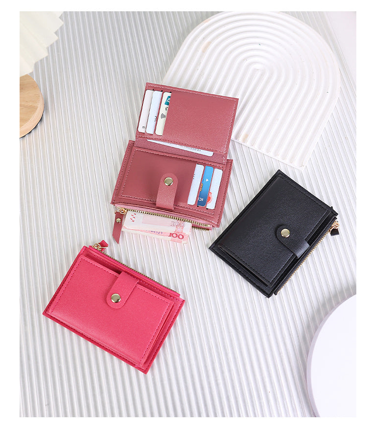 Portefeuille femme extra fin 13,5 x 9,5 cm, zip et patte