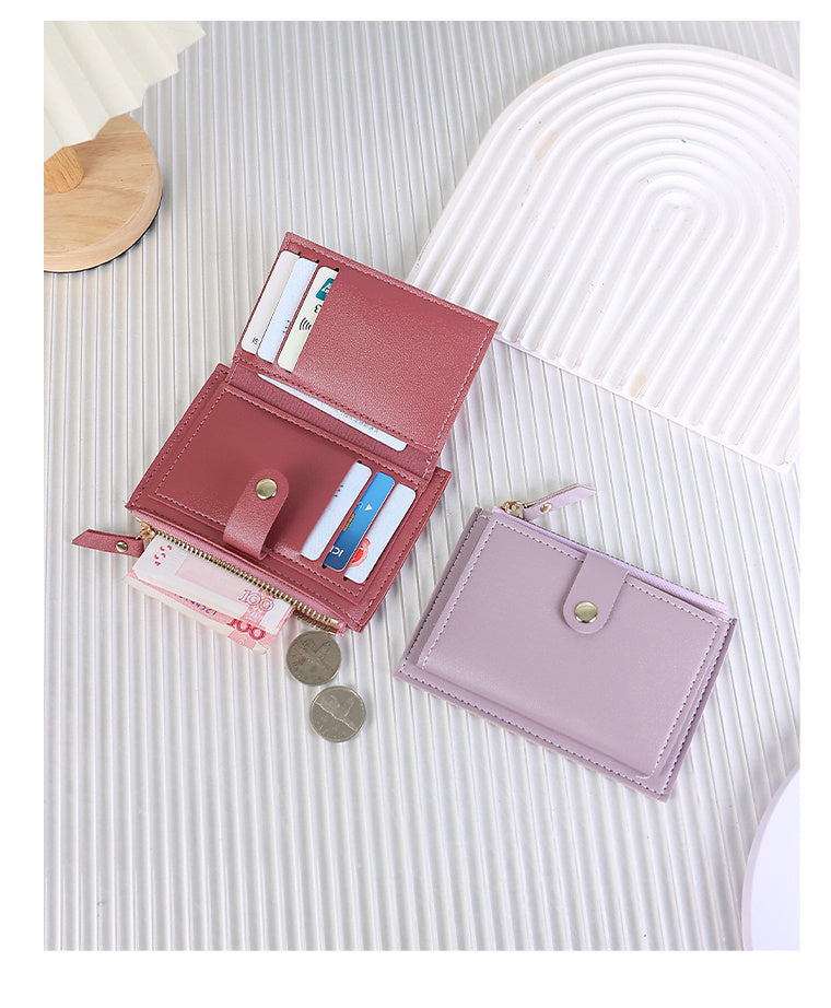 Portefeuille femme extra fin 13,5 x 9,5 cm, zip et patte