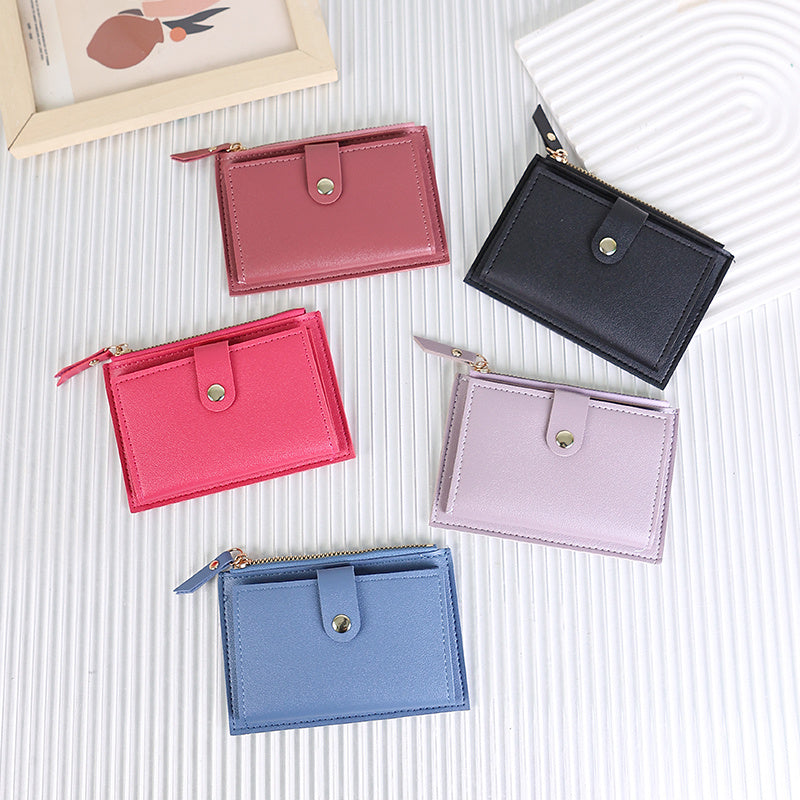 Portefeuille femme extra fin 13,5 x 9,5 cm, zip et patte
