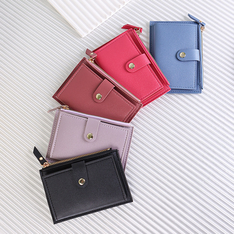 Portefeuille femme extra fin 13,5 x 9,5 cm, zip et patte