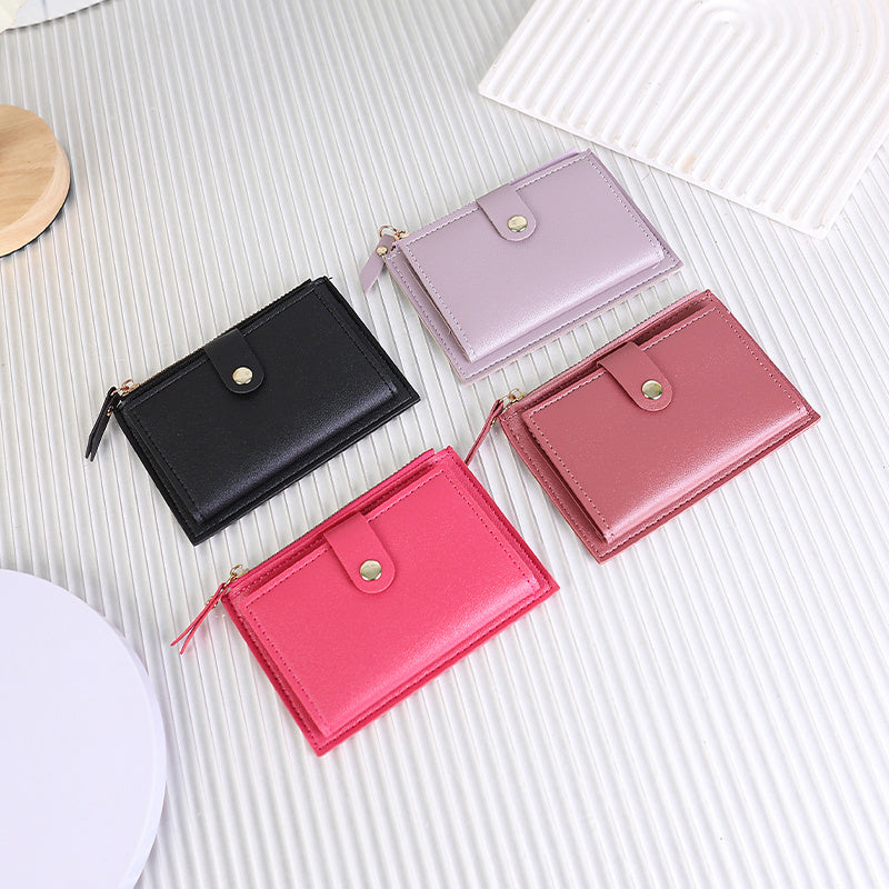 Portefeuille femme extra fin 13,5 x 9,5 cm, zip et patte