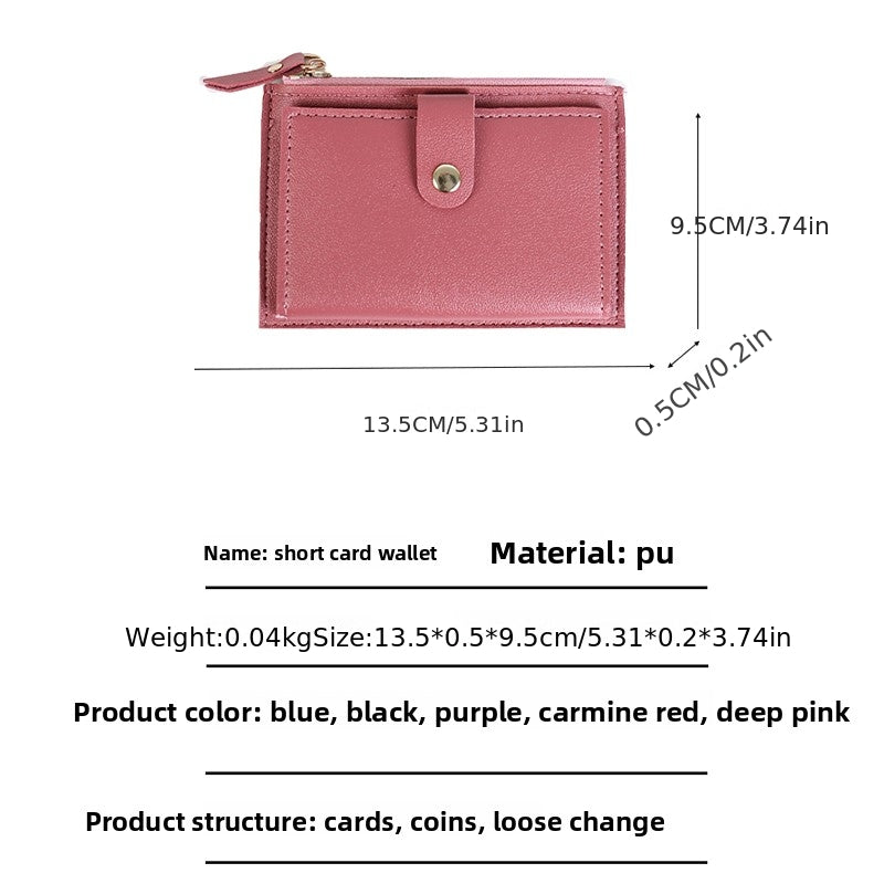 Portefeuille femme extra fin 13,5 x 9,5 cm, zip et patte