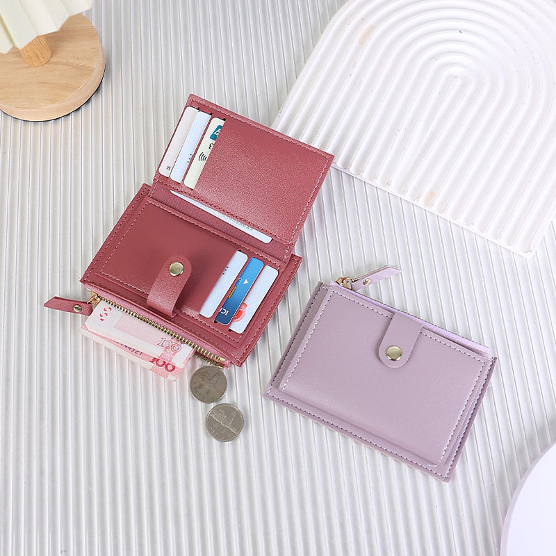 Portefeuille femme extra fin 13,5 x 9,5 cm, zip et patte