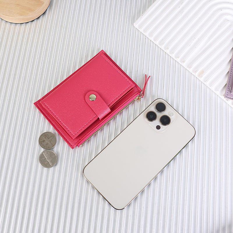 Portefeuille femme extra fin 13,5 x 9,5 cm, zip et patte