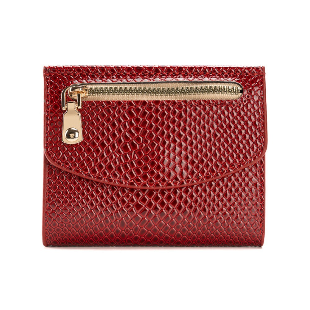 Portefeuille femme fin noir, simili grainé façon python