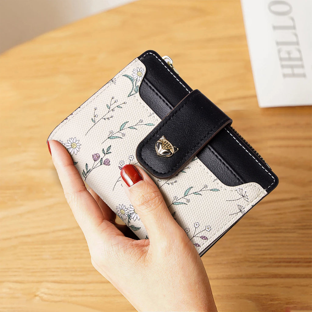 Portefeuille court en cuir PU pour femme avec motif floral élégant — photo 2