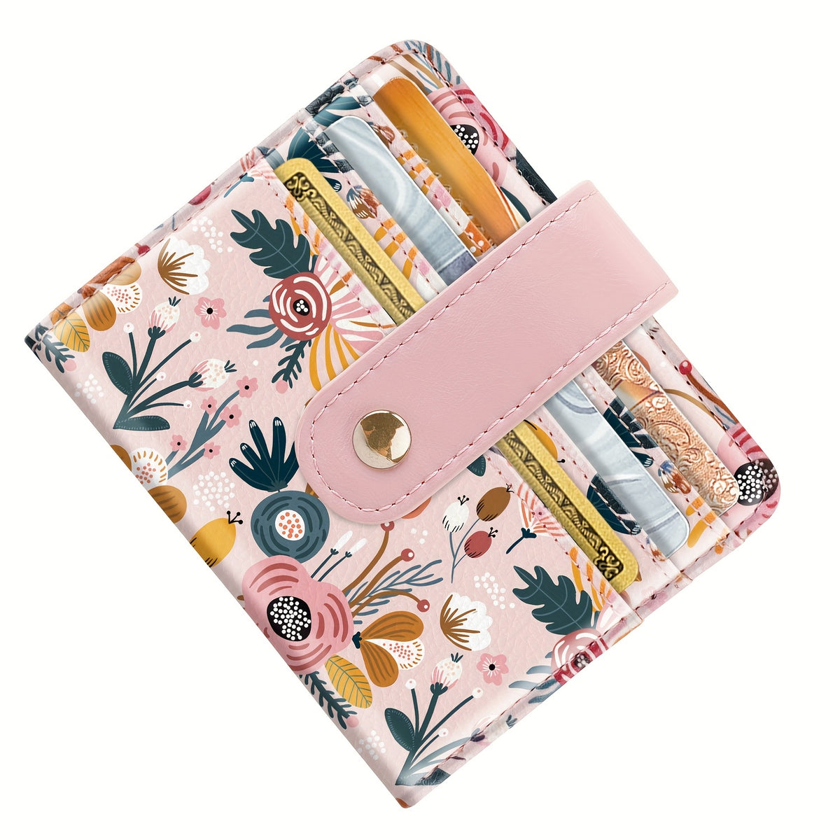 Portefeuille femme imprimé fleuri, 11 cartes et poche zippée