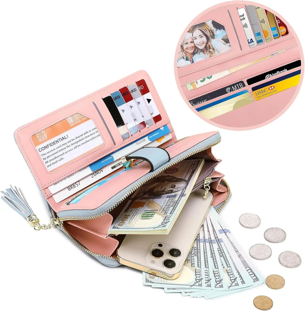 Portefeuille long pour femme en similicuir imprimé floral avec blocage RFID — photo 4