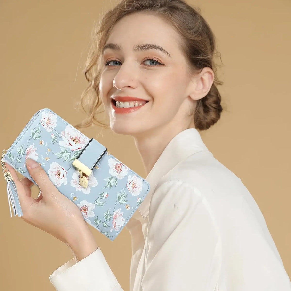 Portefeuille long pour femme en similicuir imprimé floral avec blocage RFID — photo 6