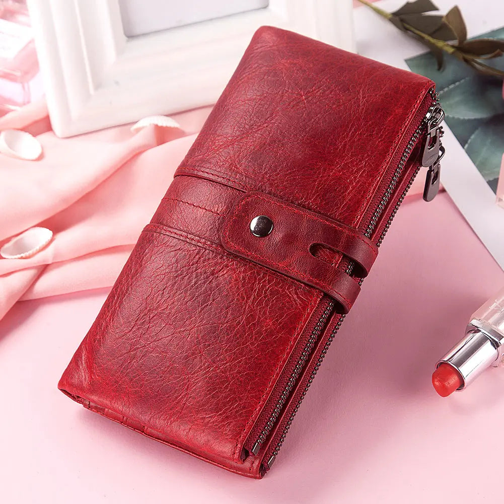 Portefeuille compagnon en cuir véritable pour femme avec protection RFID et double zip — photo 1