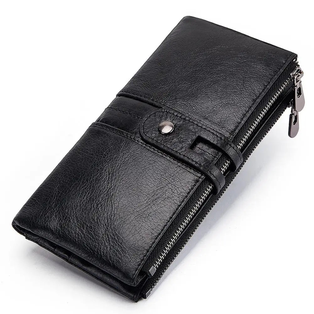 Portefeuille compagnon en cuir véritable pour femme avec protection RFID et double zip — photo 6 Image