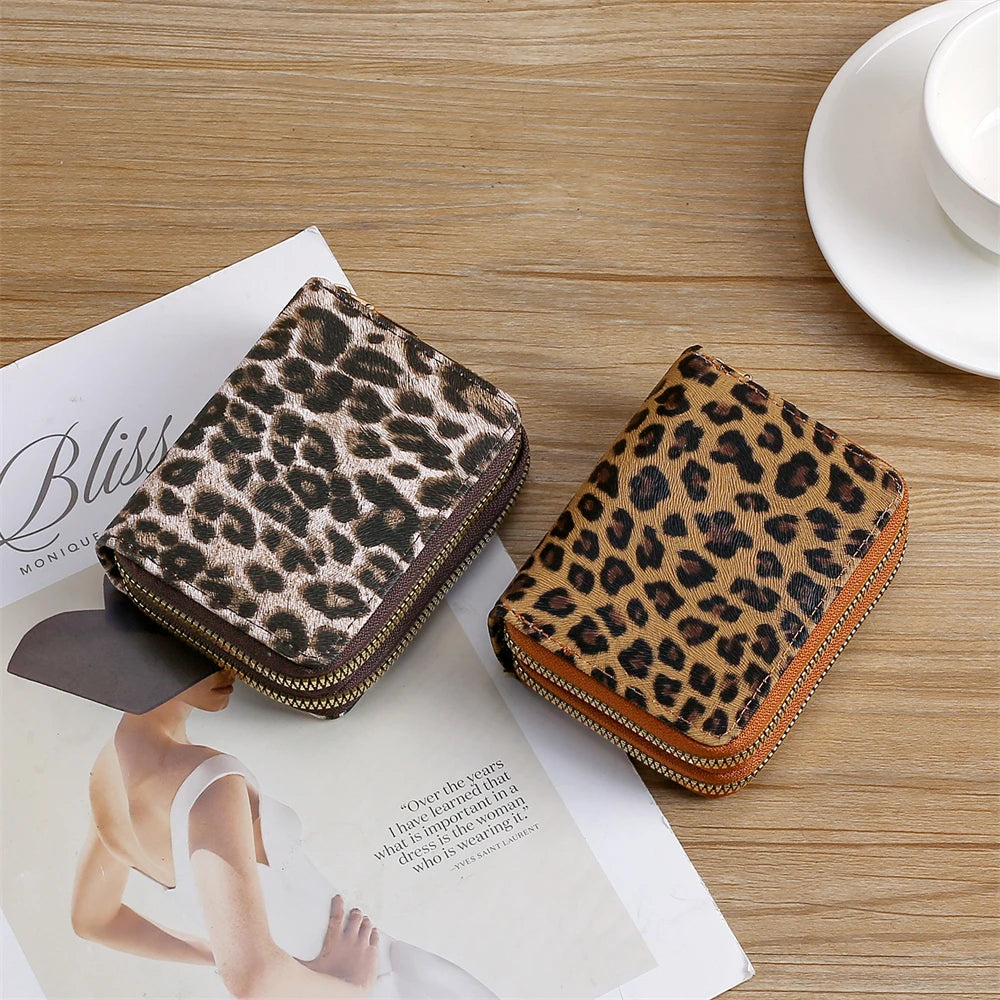 Portefeuille femme compact léopard en cuir PU avec double zip et grande capacité — photo 1