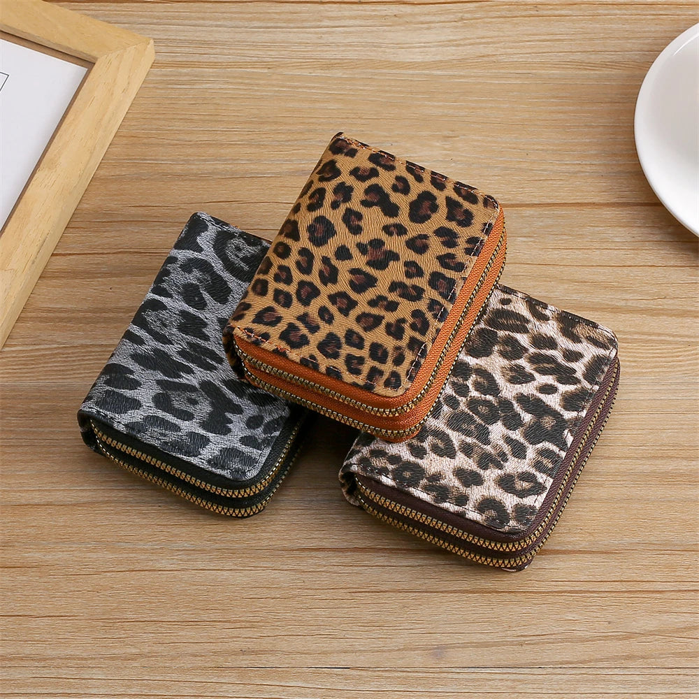 Portefeuille femme compact léopard en cuir PU avec double zip et grande capacité — photo 2