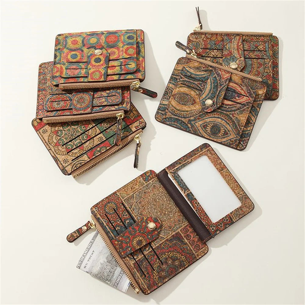 Portefeuille en liège vintage multi-compartiments zippé compact élégant — photo 1
