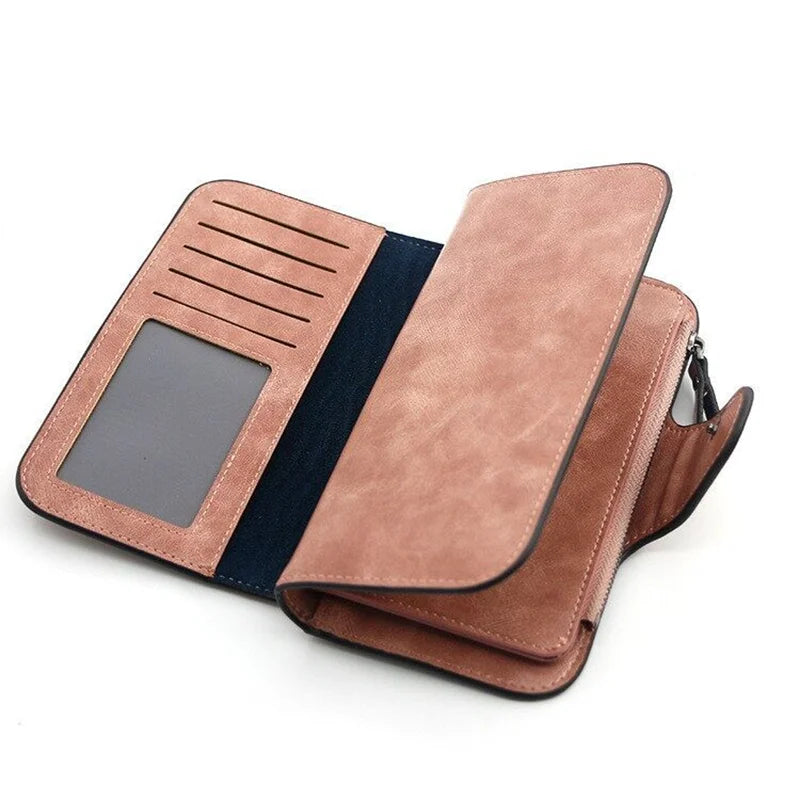 Portefeuille femme long en cuir PU ciré, six coloris tirés