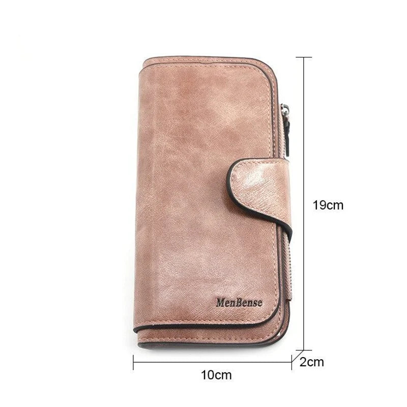 Portefeuille femme long en cuir PU ciré, six coloris tirés
