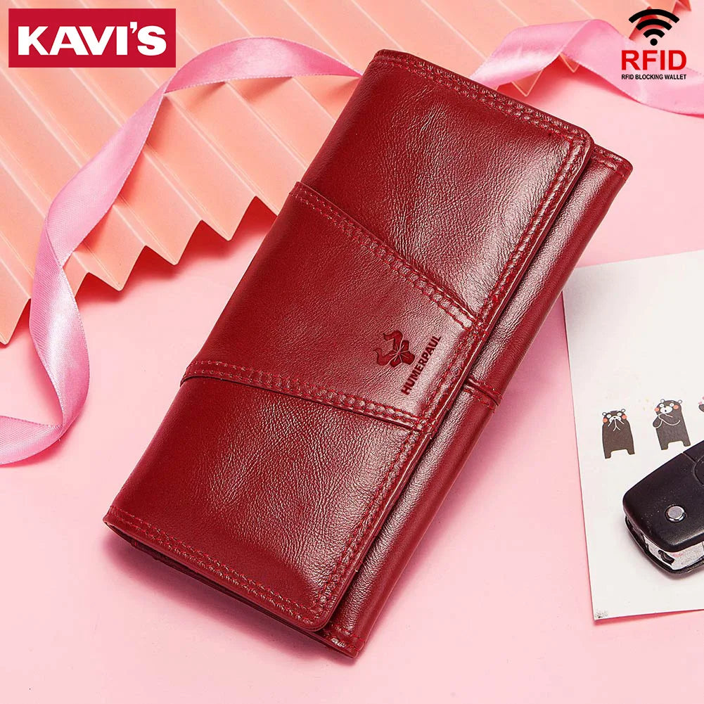 Portefeuille femme long anti-RFID, 8 cartes et téléphone
