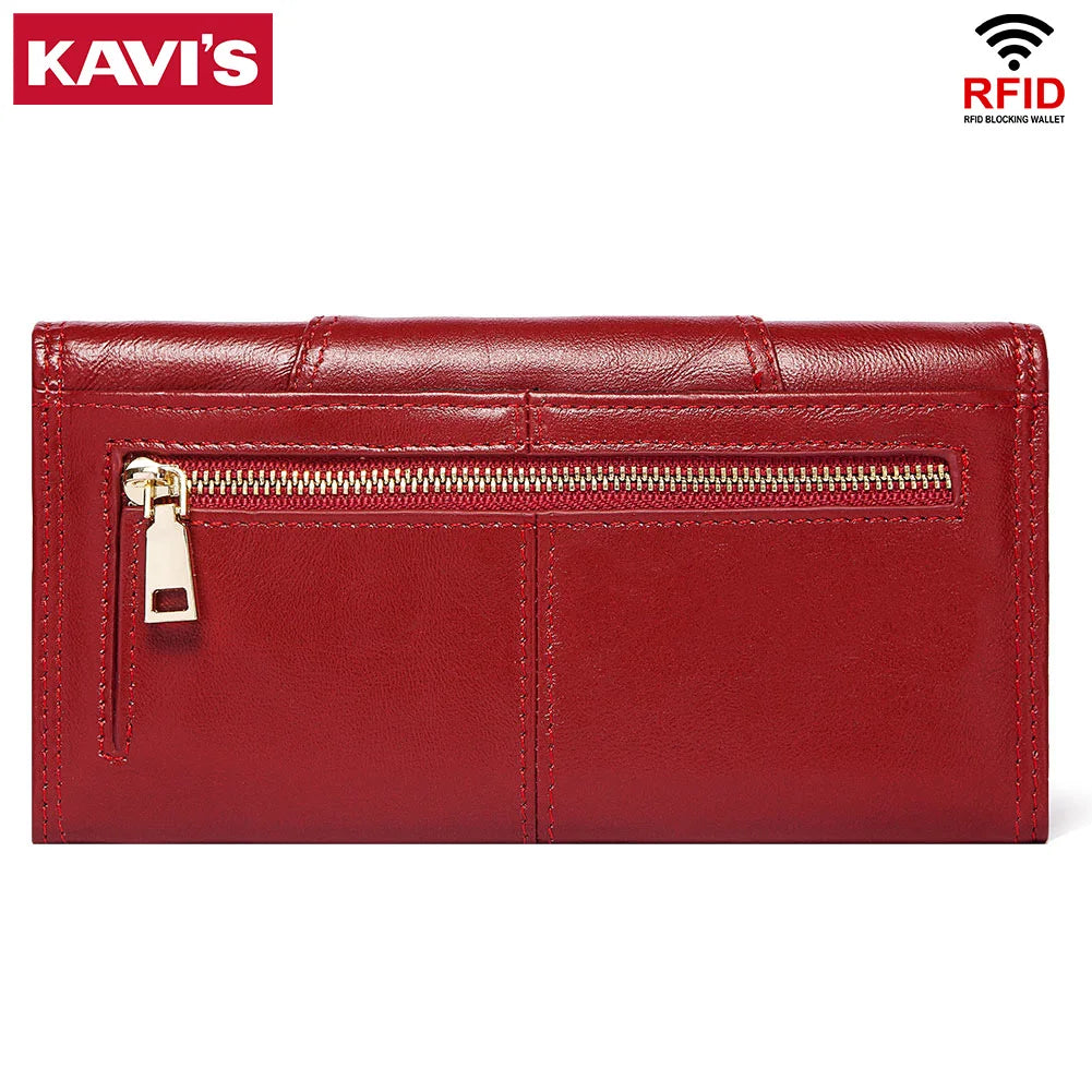 Portefeuille femme long anti-RFID, 8 cartes et téléphone