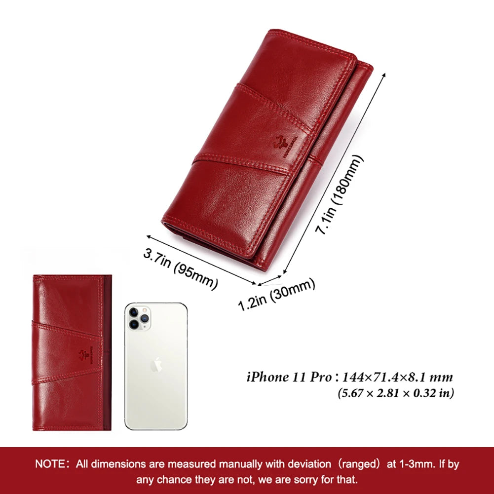 Portefeuille femme long anti-RFID, 8 cartes et téléphone