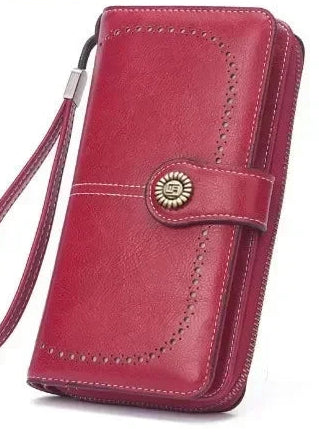Portefeuille long anti-theft en cuir pu avec fermeture éclair et dragonne pour femme — photo 10