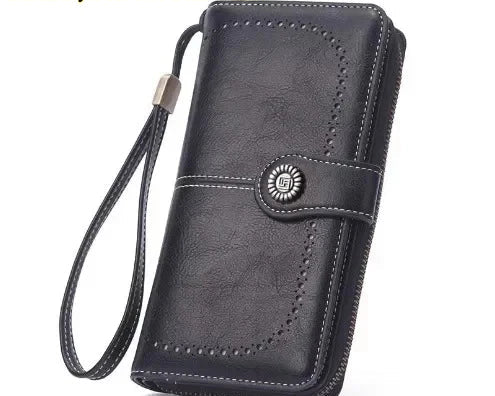 Portefeuille long anti-theft en cuir pu avec fermeture éclair et dragonne pour femme — photo 12