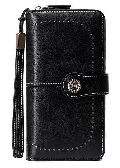 Portefeuille long anti-theft en cuir pu avec fermeture éclair et dragonne pour femme — photo 13