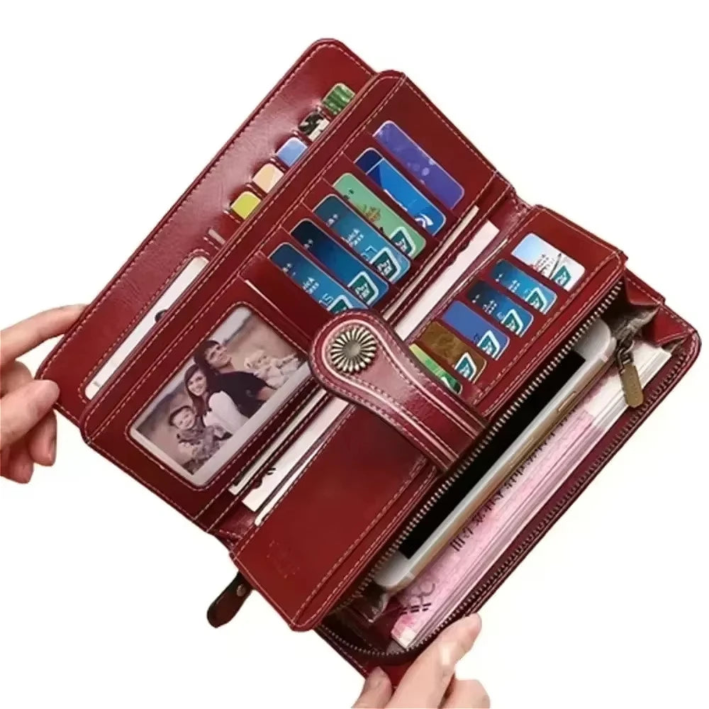 Portefeuille long anti-theft en cuir pu avec fermeture éclair et dragonne pour femme — photo 2