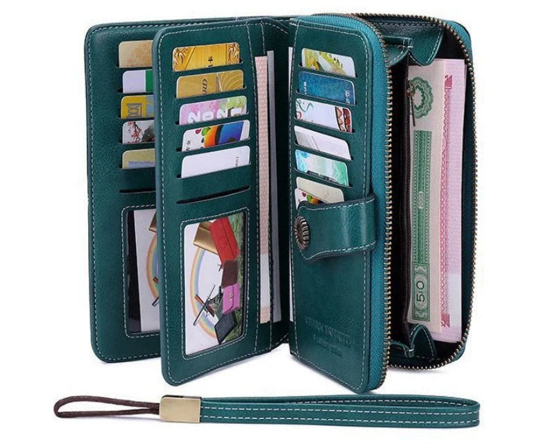 Portefeuille long anti-theft en cuir pu avec fermeture éclair et dragonne pour femme — photo 3 Image