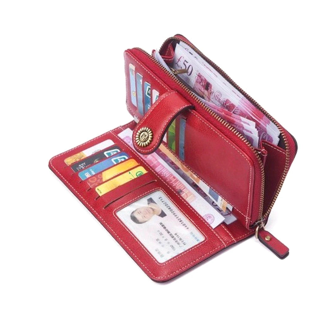 Portefeuille long anti-theft en cuir pu avec fermeture éclair et dragonne pour femme — photo 4