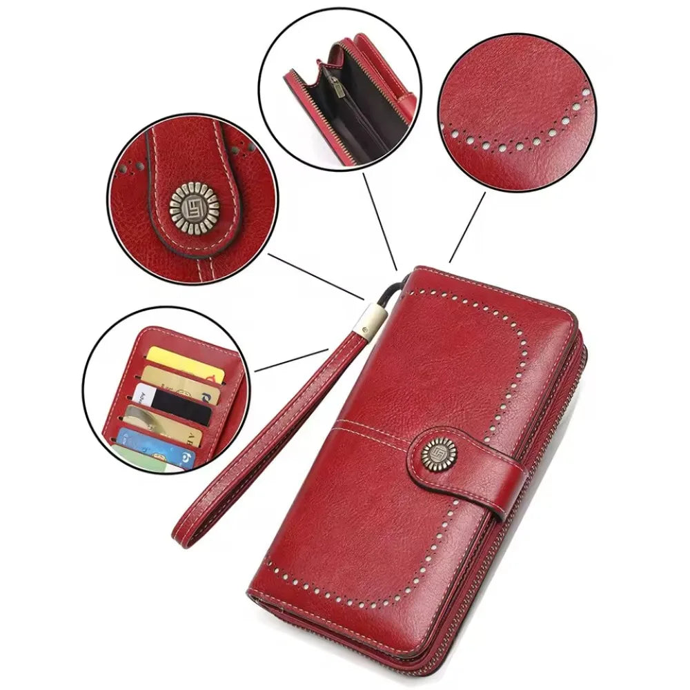 Portefeuille long anti-theft en cuir pu avec fermeture éclair et dragonne pour femme — photo 5