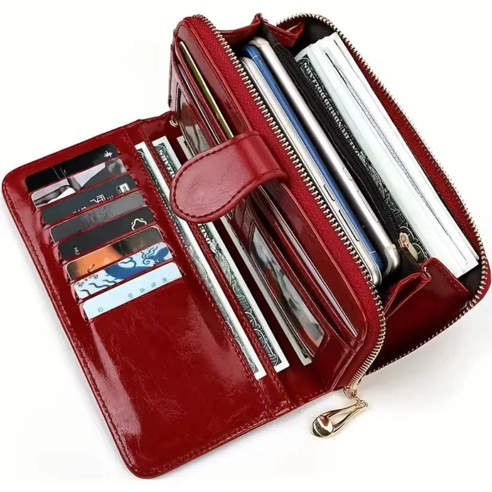 Portefeuille long anti-theft en cuir pu avec fermeture éclair et dragonne pour femme — photo 7