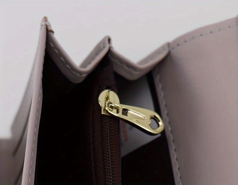 Portefeuille femme long beige, surpiqûre losange et rabat