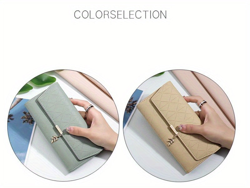 Portefeuille femme long beige, surpiqûre losange et rabat