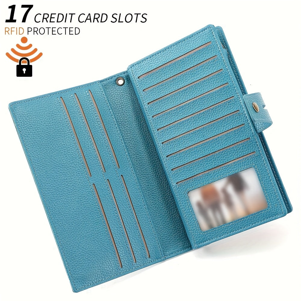 Portefeuille femme long 3 volets avec chéquier et anti-RFID
