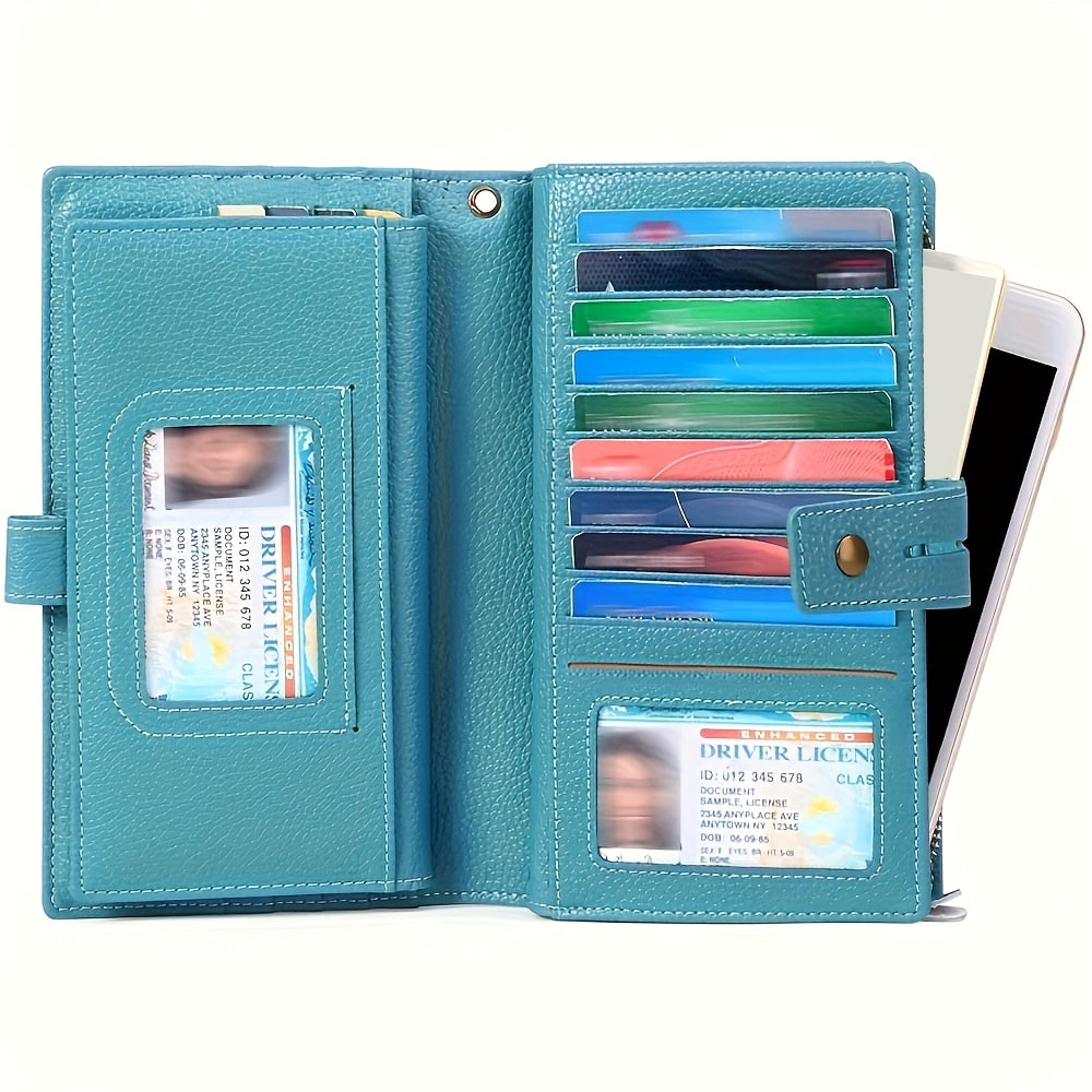 Portefeuille femme long à chéquier amovible et poche téléphone
