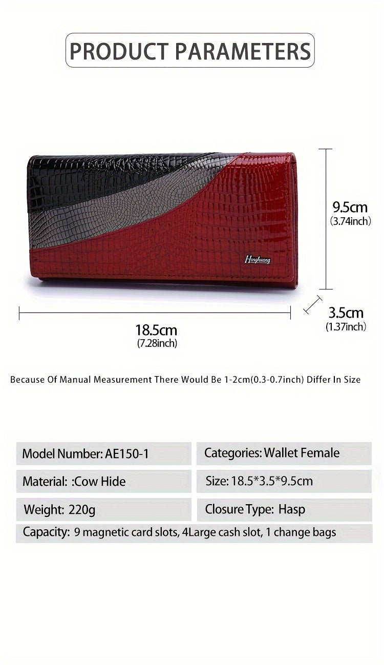 Portefeuille femme long croco et quatre poches à billets