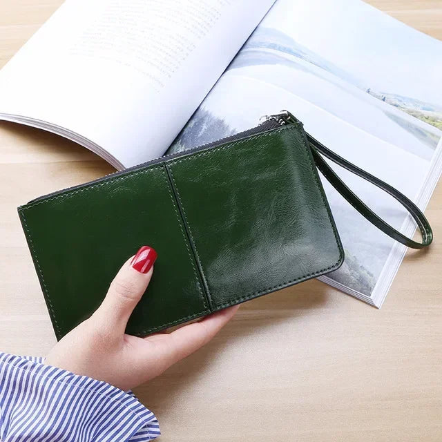 Portefeuille femme long en cuir PU vintage avec zip et dragonne grande capacité — photo 14