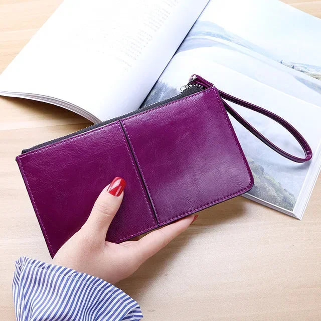 Portefeuille femme long en cuir PU vintage avec zip et dragonne grande capacité — photo 7