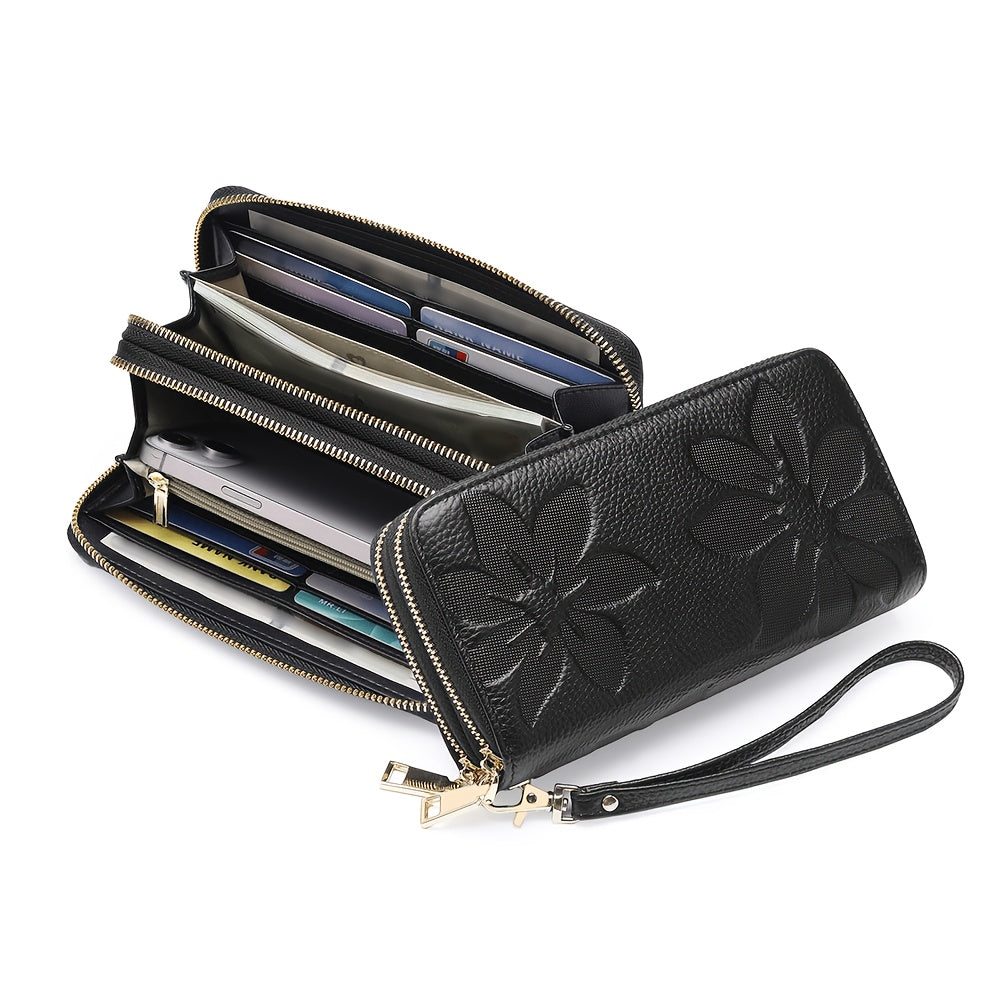 Portefeuille femme long cuir véritable 16 cartes anti-RFID