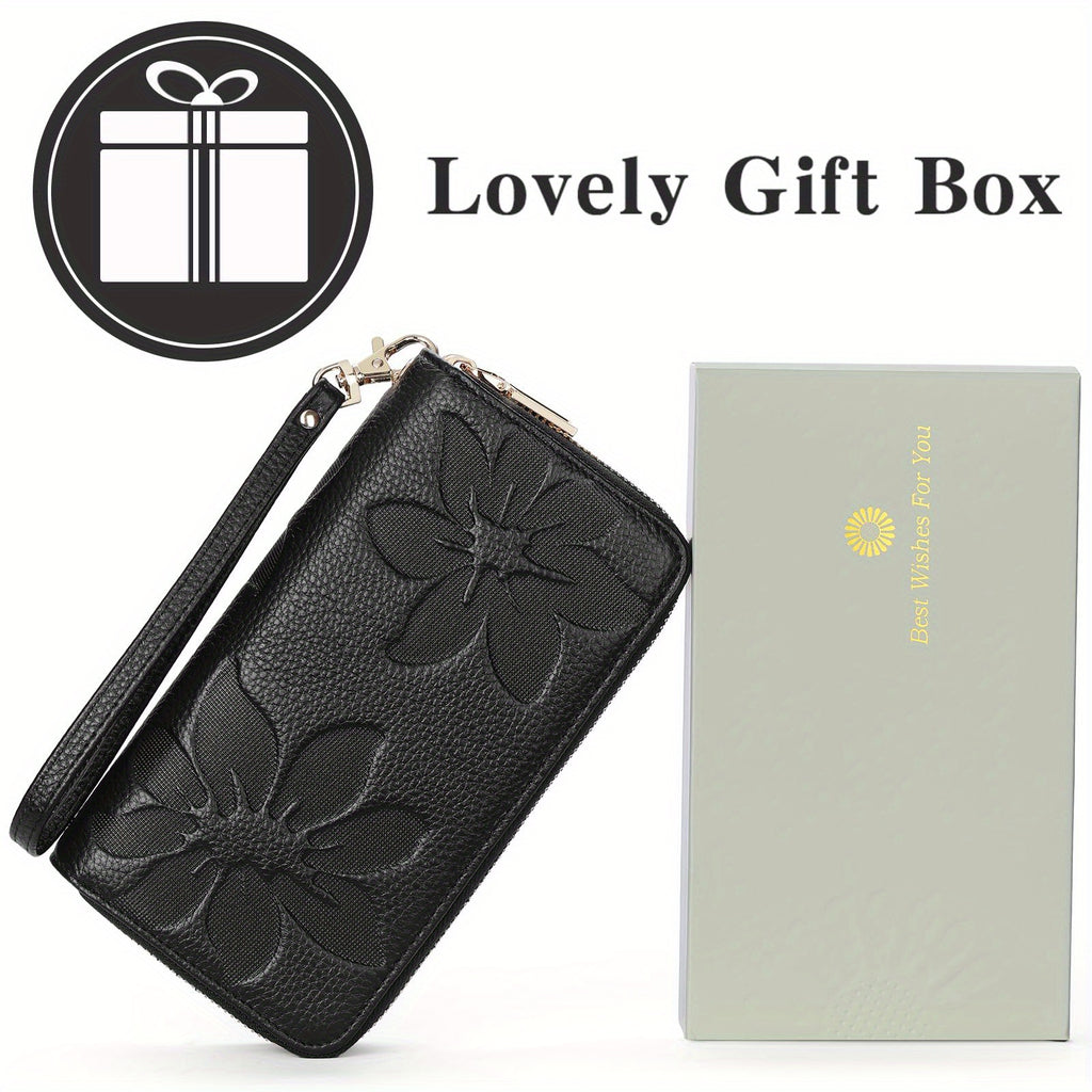 Portefeuille femme long cuir véritable 16 cartes anti-RFID