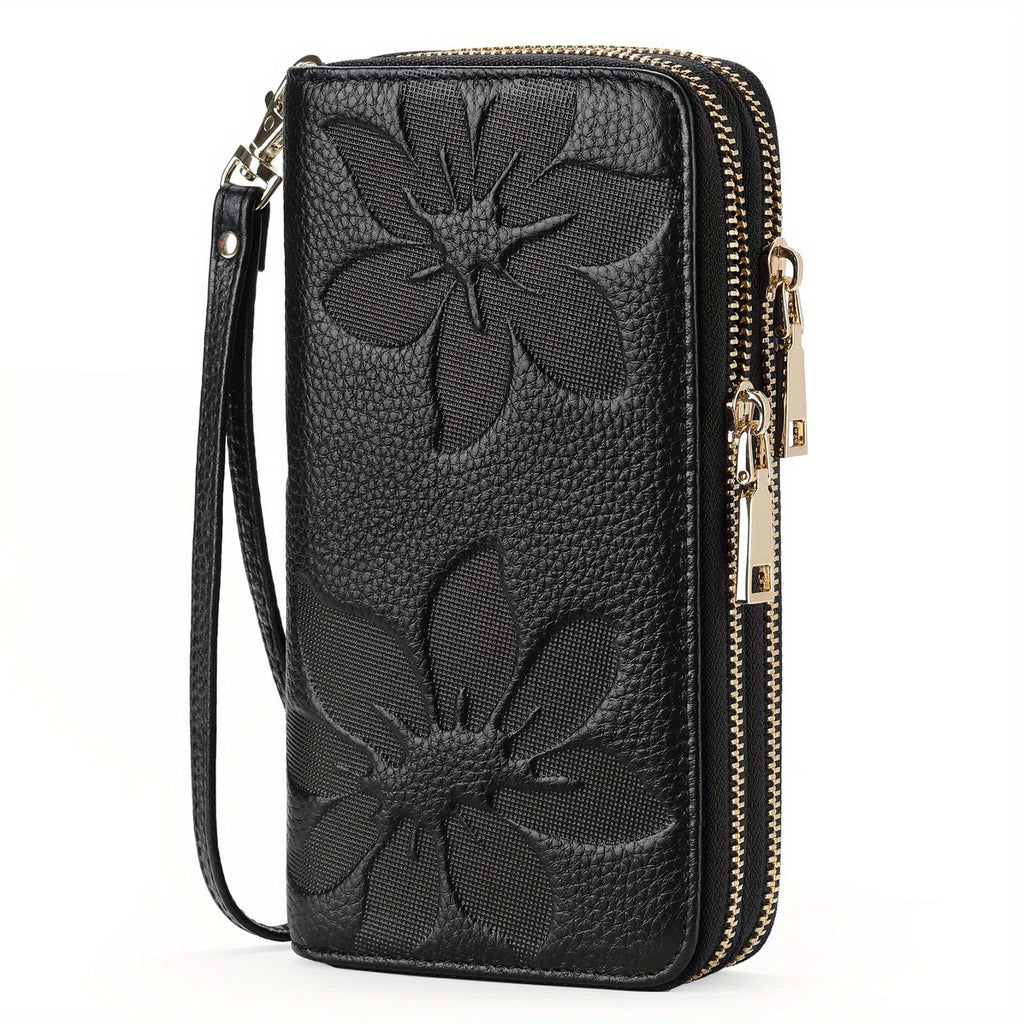 Portefeuille femme long cuir véritable 16 cartes anti-RFID