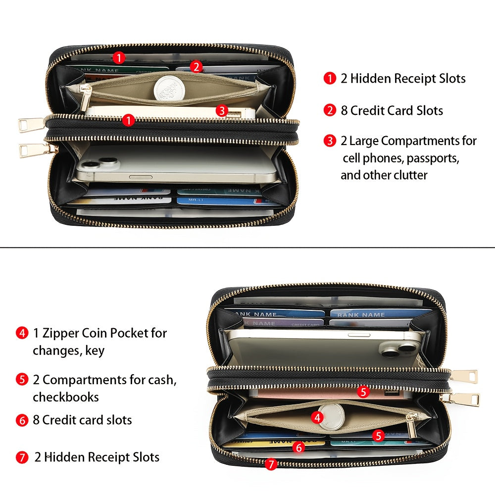 Portefeuille femme long cuir véritable 16 cartes anti-RFID