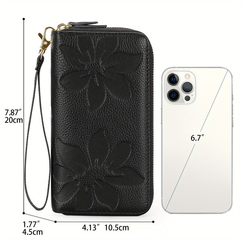 Portefeuille femme long cuir véritable 16 cartes anti-RFID